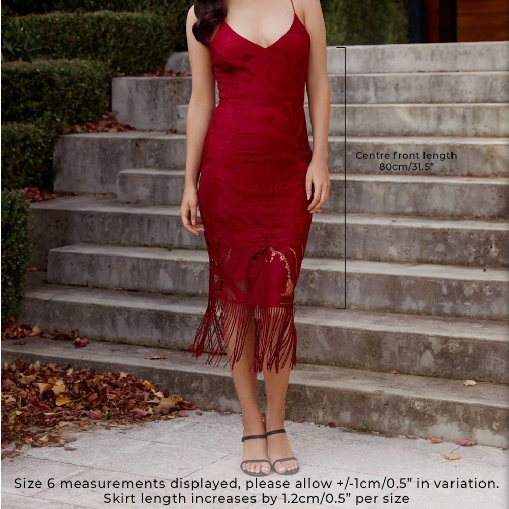 Elegant Burgundy Midi Dress with Fringe